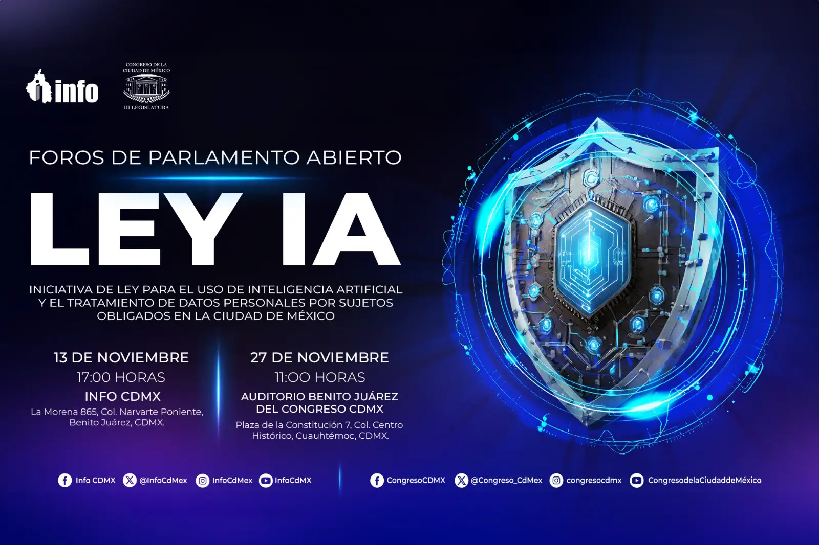 Parlamento Abierto sobre la Iniciativa de “Ley para el uso de Inteligencia Artificial y el tratamiento de Datos Personales por Sujetos Obligados en la Ciudad de México”